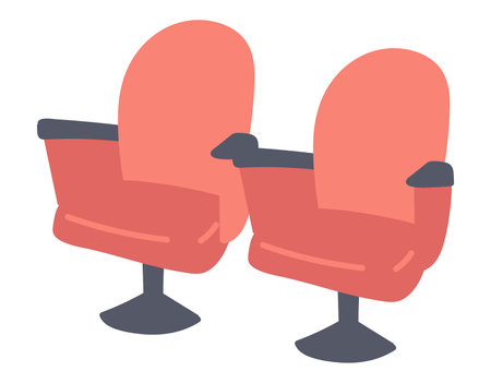 Cinema red chairs in flat design. Empty armchair row in theatre hall. Vector illustration isolated.のイラスト素材