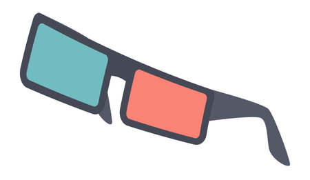 Cinema 3d glasses in flat design. Movie eyeglass with blue and red lens. Vector illustration isolated.のイラスト素材