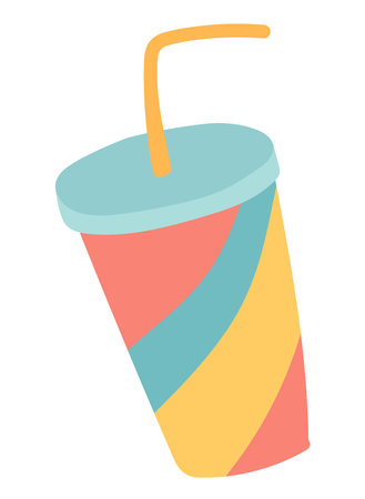 Drink in paper cup in flat design. Takeaway soft beverage mug with straw. Vector illustration isolated.のイラスト素材