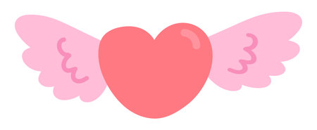 Red heart with wings in flat design. Love and romantic flying symbol. Vector illustration isolated.のイラスト素材
