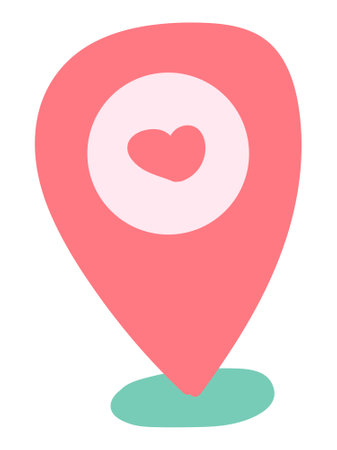 Heart shape location pin in flat design. Favourite place marker, dating pointer. Vector illustration isolated.のイラスト素材