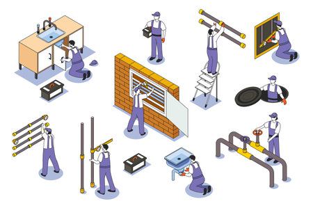 Plumber Isometric Elementsのイラスト素材