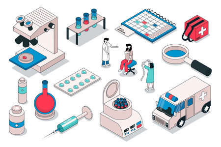 Vaccination Isometric Elementsのイラスト素材