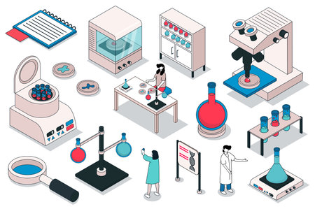 Science Lab Isometric Elementsのイラスト素材