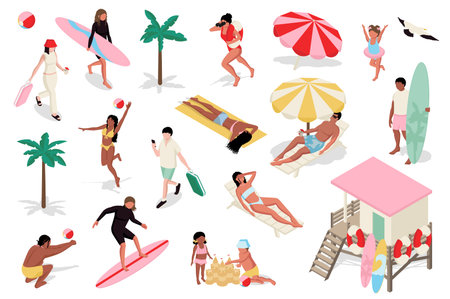 Summer Vacation Isometric Peopleのイラスト素材