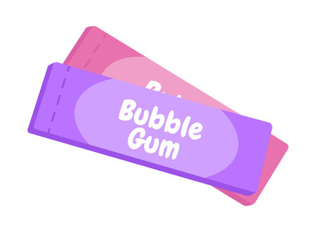 flat vector illustration of bubble gum packages colorful bubble gum wrappers one in purple and one in pink isolated on a white backgroundのイラスト素材