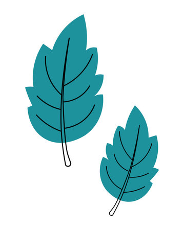 Flat vector illustration of two green leaves with black outline on a white background Perfect for nature-themed designs and botanical illustrationsのイラスト素材