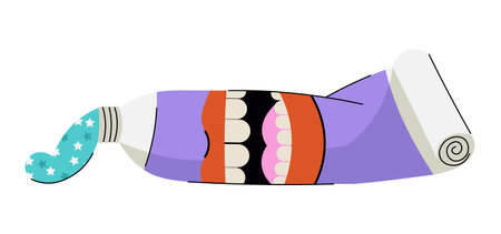 A creative vector illustration showing a toothpaste tube with teeth highlighting dental hygiene in a flat and abstract style perfect for modern and innovative designsのイラスト素材