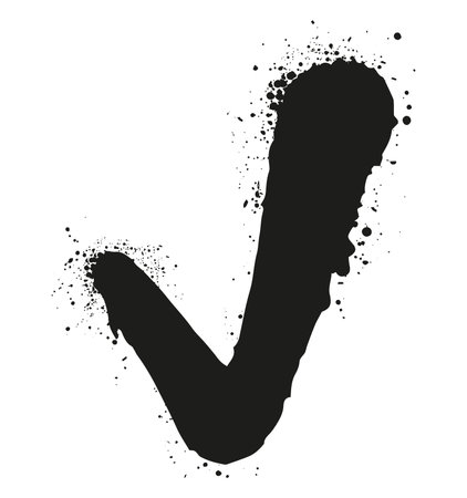 Black ink check mark splash on a white background in flat vector illustration suitable for icons symbols and artistic elementsのイラスト素材