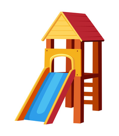 colorful playground structure featuring a blue slide flat vector illustration perfect for childrens recreational themes and designsのイラスト素材