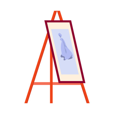 Art painting at easel in flat design. Artwork canvas at museum exhibition. Vector illustration isolated.のイラスト素材