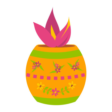 Diwali flower in ornate pot in flat design. Plant in decorative flowerpot. Vector illustration isolated.のイラスト素材
