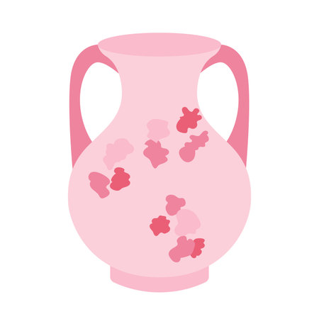 Japanese vase with flowers in flat design. Ceramic amphora with blossoms. Vector illustration isolated.のイラスト素材