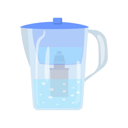 Water filter pitcher in flat design. Kitchen purification plastic jug. Vector illustration isolated.のイラスト素材