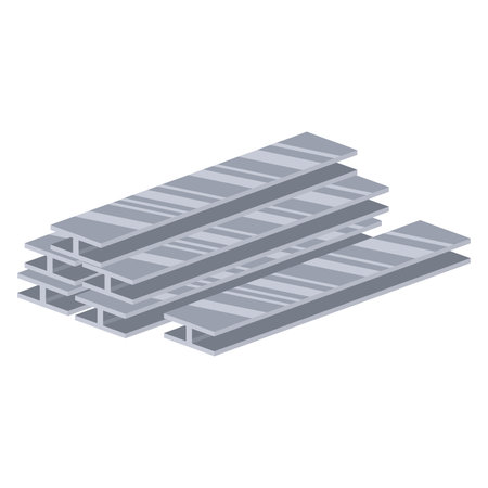 Building steel beams in flat design. Construction materials, metal girders. Vector illustration isolated.のイラスト素材