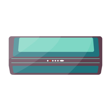 Air conditioner in flat design. Household electronic appliance, climate control. Vector illustration isolated.のイラスト素材