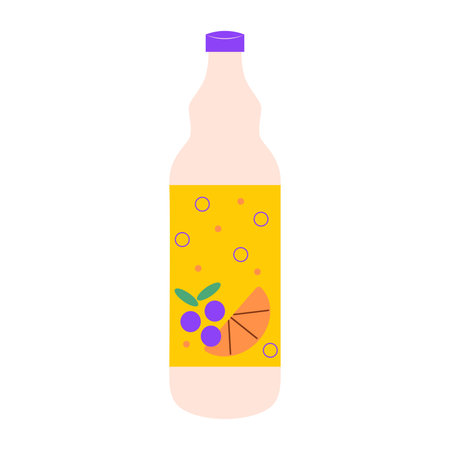 Sweet drink in bottle package in flat design. Fruit fizzy beverage. Vector illustration isolated.のイラスト素材