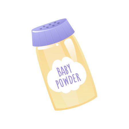 Baby powder bottle in flat design. Cosmetic hygiene dust product for skin. Vector illustration isolated.のイラスト素材
