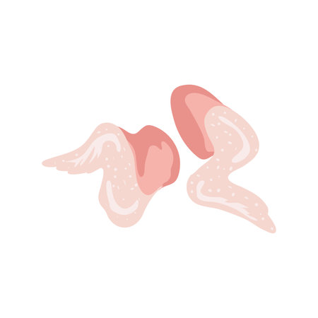 Raw chicken wings in flat design. Fresh uncooked poultry meat, butchery menu. Vector illustration isolated.のイラスト素材