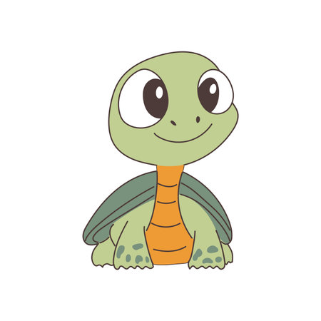 Cute domestic turtle in flat design. Friendly baby tortoise, reptile pet. Vector illustration...