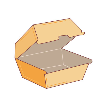 Eco packaging in flat design. Empty cardboard lunch box, paper food container. Vector illustration isolated.のイラスト素材