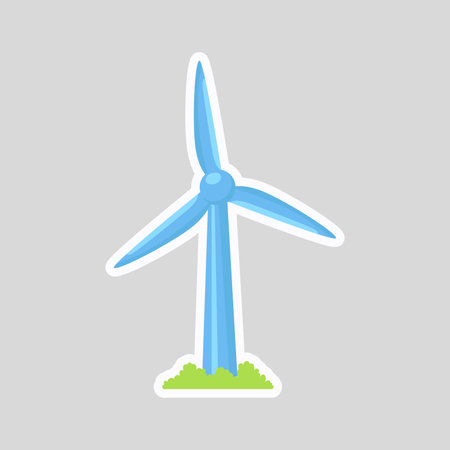 Wind turbine ecology sticker in flat design. Renewable energy eco badge. Vector illustration isolated.のイラスト素材