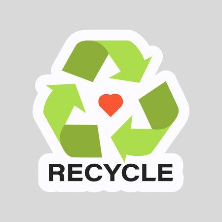 Recycling symbol ecology sticker in flat design. Eco friendly badge. Vector illustration isolated.のイラスト素材