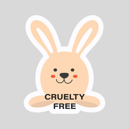 Cruelty free slogan on ecology sticker in flat design. Cute rabbit emblem. Vector illustration isolated.のイラスト素材
