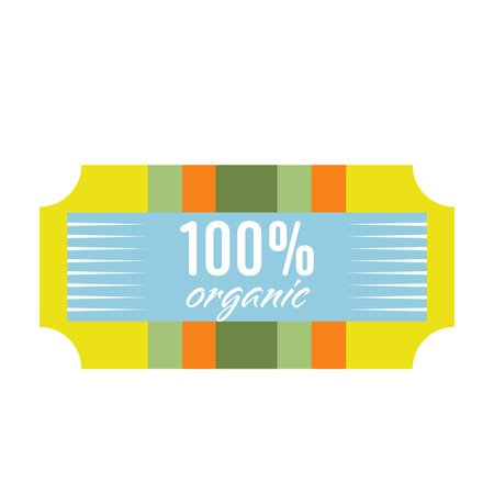 Organic fruit sticker in flat design. Product package badge with guarantee. Vector illustration isolated.のイラスト素材