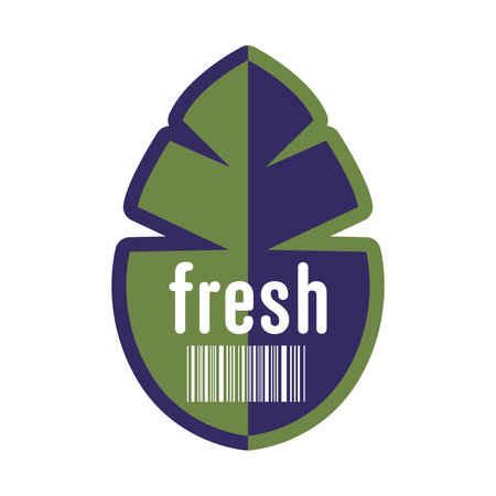 Fresh fruit sticker in flat design. Leaf shape product package label. Vector illustration isolated.のイラスト素材