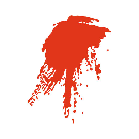 Grunge red blood splatter in flat design. Bleeding spot with flowing shape. Vector illustration isolated.のイラスト素材