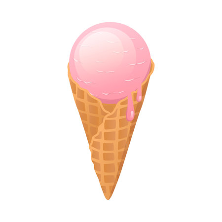 Ice cream in flat design. Fruit frozen milk dessert ball in wafer cone. Vector illustration isolated.のイラスト素材