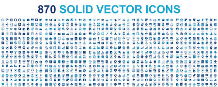 Mega set of vector solid icons. Contains such icon collection as marketing, business process, commerce, learning, shopping, industry, customer service, branding, analytics. Duotone pictogram pack.のイラスト素材