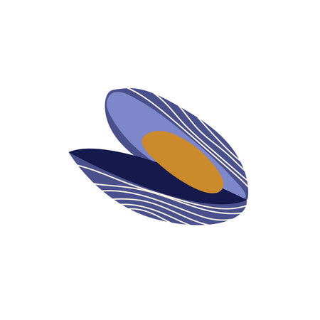 Mussel in flat design. Fresh seafood in shell, mollusc ingredient cooking. Vector illustration isolated.のイラスト素材