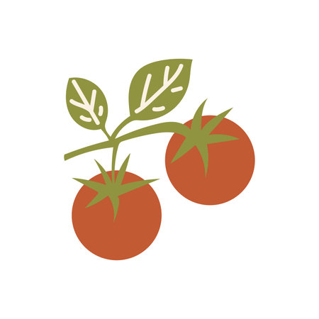 Cherry tomatoes branch in flat design. Fresh organic vegetable ingredient. Vector illustration isolated.のイラスト素材