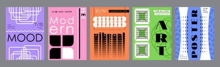 Minimalism geometric poster cover set. A4 banners with brutalism bold shapes, outline frame prints,...