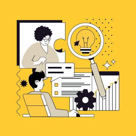 All good ideas concept for modern web design. People making finance expertise and discussing, brainstorming best ideas, planning strategy, developing startup projects at meeting. Vector illustration.のイラスト素材