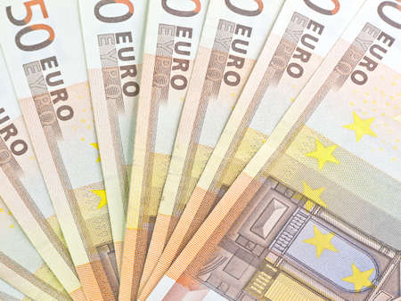 Heap from euro denominations on 50 eurosの写真素材