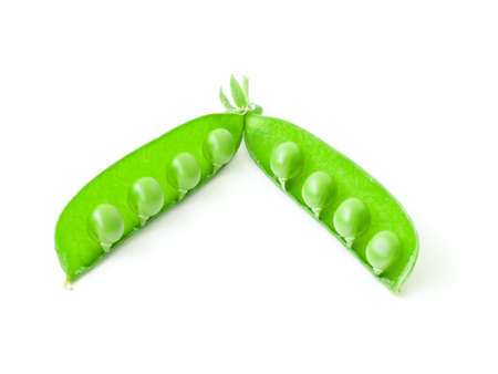 The isolated opened pod of peas on a white backgroundの写真素材