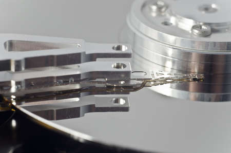 Parsed hard disk drive, closeup photoの写真素材