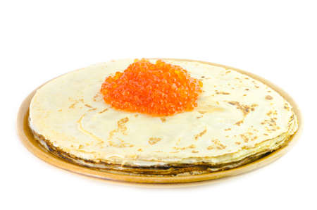 The isolated plate with pancakes and caviar on a white backgroundの写真素材