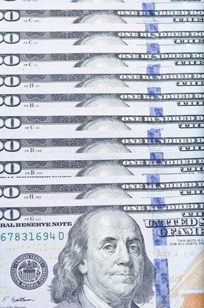 Macro shot of 100 dollar bills, soft focusの写真素材