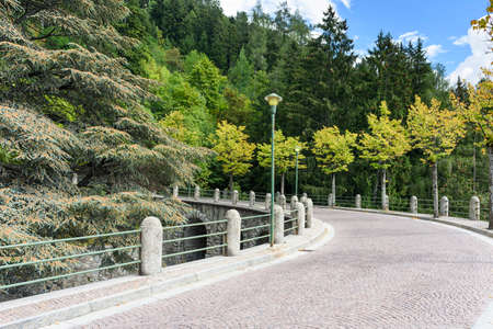 Cobblestone mountain road in the Alpsの写真素材