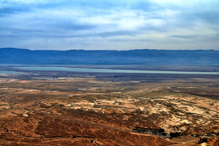 Photo of view of the Dead sea from a height from Masada, Israelの写真素材