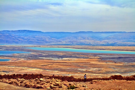 Photo of view of the Dead sea from a height from Masada, Israelの写真素材