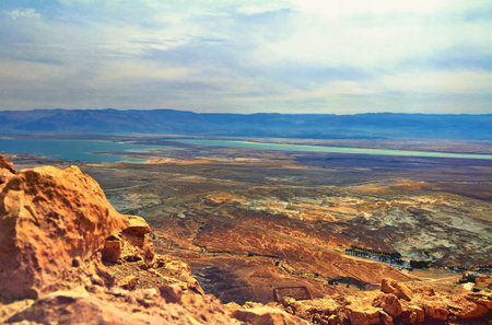 Photo of view of the Dead sea from a height from Masada, Israel