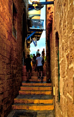 The streets of old Jaffa at sunset evening July 2018の写真素材