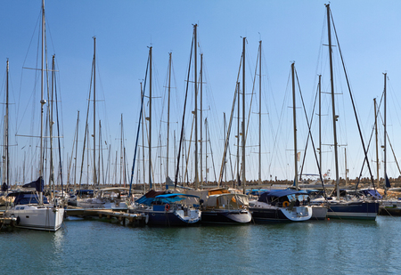 Yachts on the Mediterranean Sea, sea sunset Israel July 2018の写真素材
