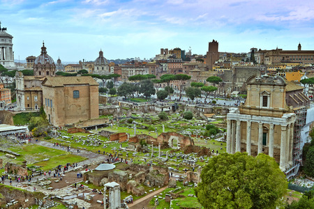 A view from The Roman Forum which is the most important forum in ancient Rome, situated on low ground between the Palatine and Capitoline hills.の写真素材
