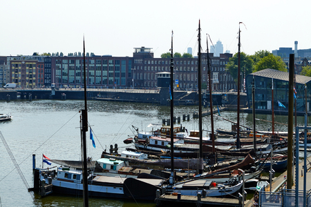 Yachts in the bay. Amsterdam Holland July 2018の写真素材
